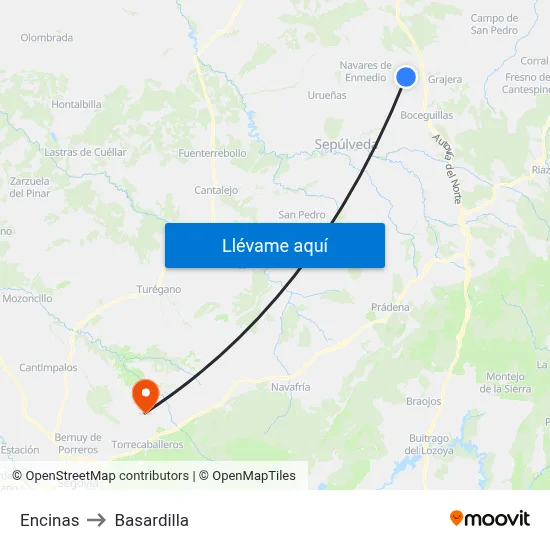 Encinas to Basardilla map