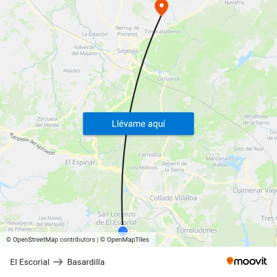 El Escorial to Basardilla map