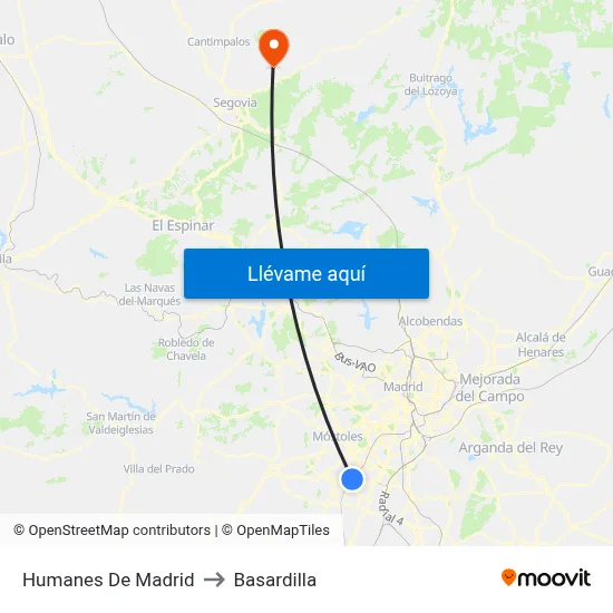 Humanes De Madrid to Basardilla map
