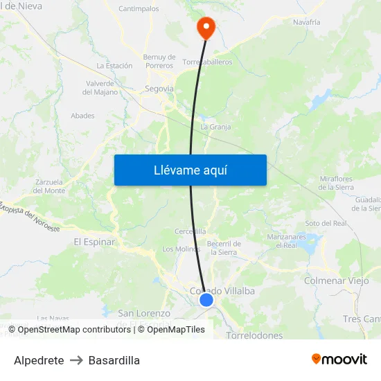 Alpedrete to Basardilla map