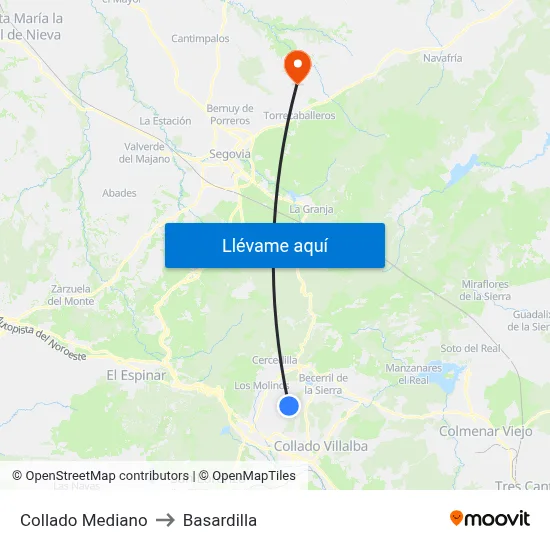 Collado Mediano to Basardilla map