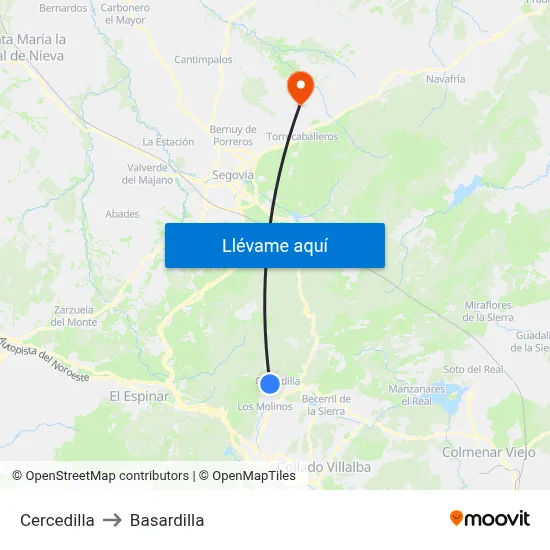Cercedilla to Basardilla map