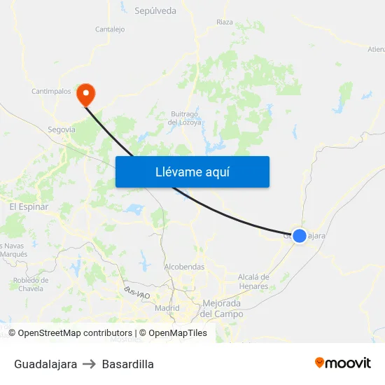 Guadalajara to Basardilla map