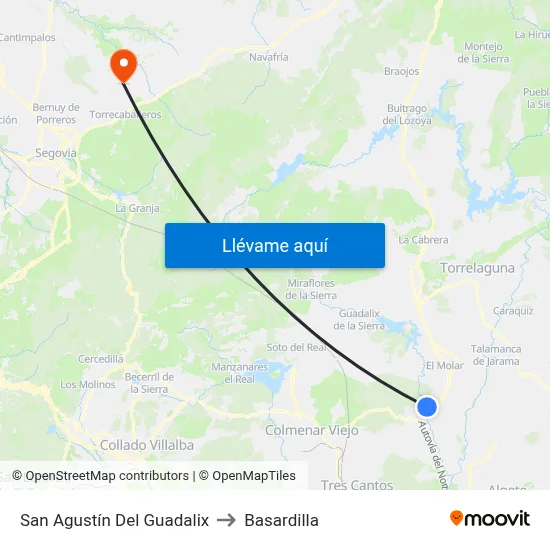 San Agustín Del Guadalix to Basardilla map