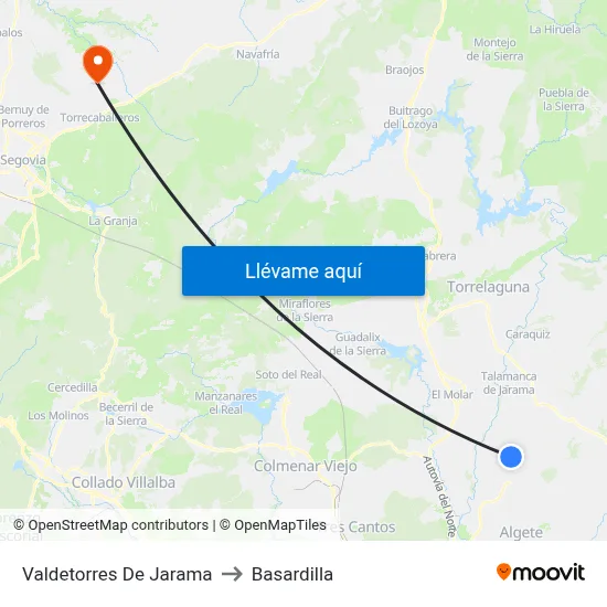 Valdetorres De Jarama to Basardilla map