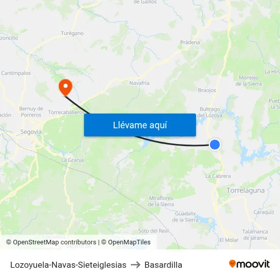Lozoyuela-Navas-Sieteiglesias to Basardilla map