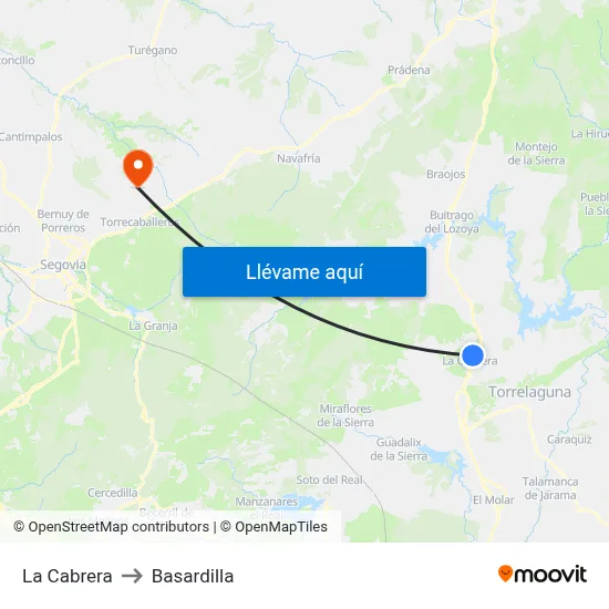 La Cabrera to Basardilla map
