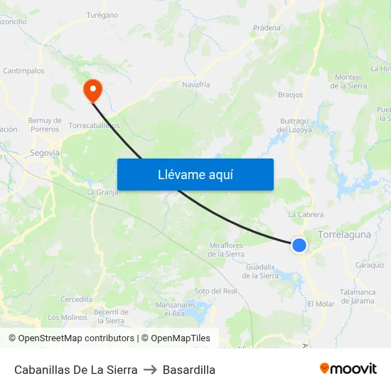 Cabanillas De La Sierra to Basardilla map