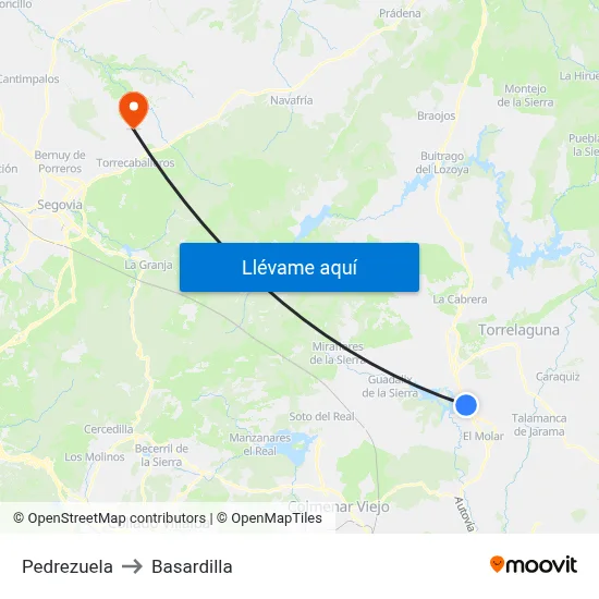 Pedrezuela to Basardilla map
