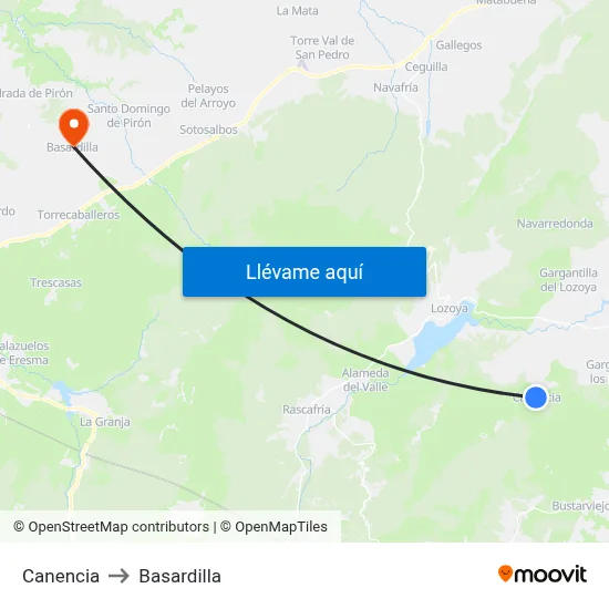 Canencia to Basardilla map