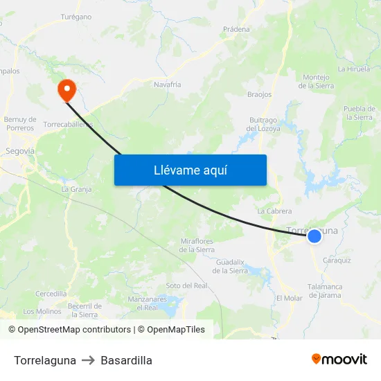 Torrelaguna to Basardilla map