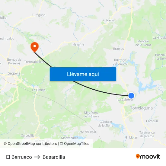 El Berrueco to Basardilla map