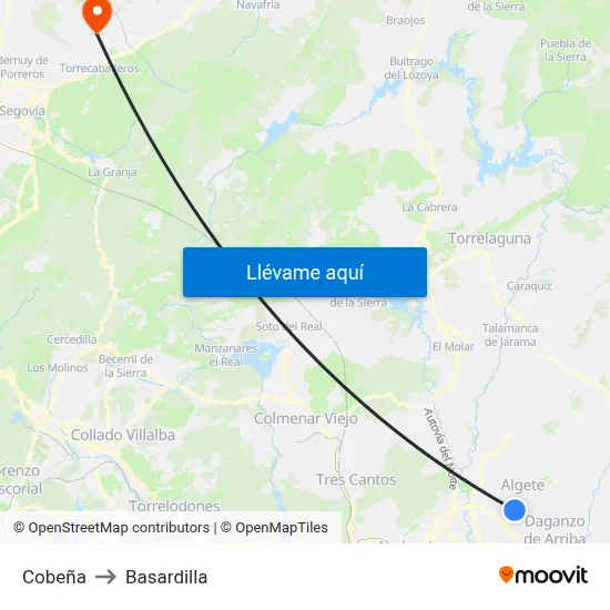 Cobeña to Basardilla map