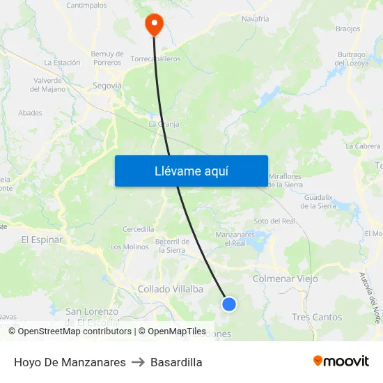 Hoyo De Manzanares to Basardilla map