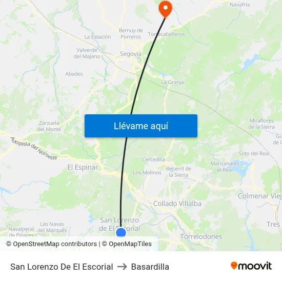 San Lorenzo De El Escorial to Basardilla map