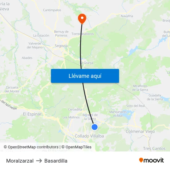 Moralzarzal to Basardilla map