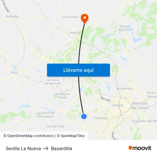 Sevilla La Nueva to Basardilla map