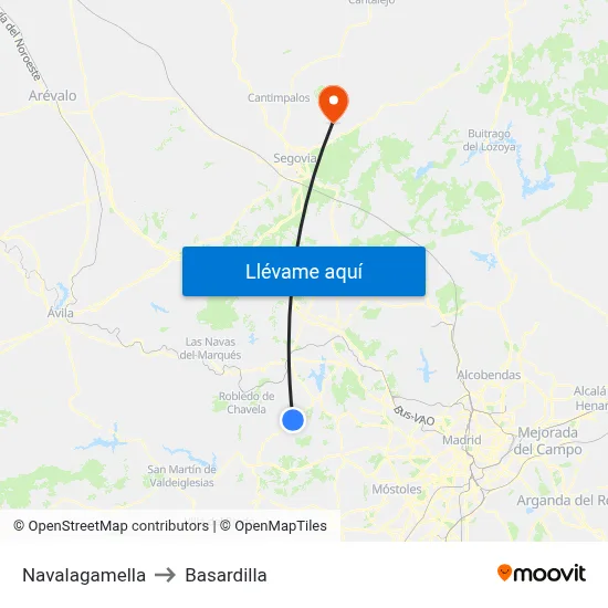 Navalagamella to Basardilla map