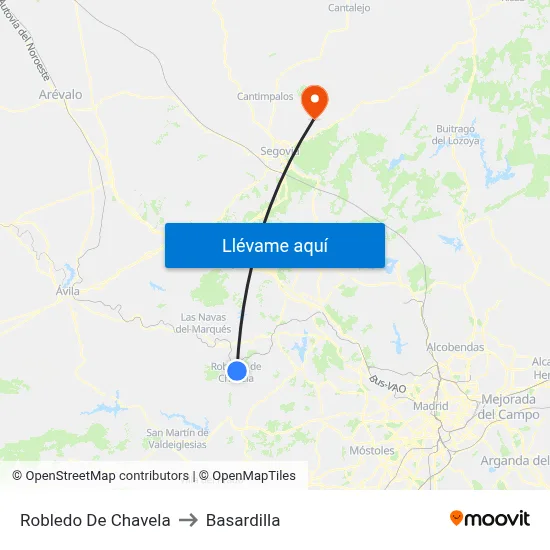 Robledo De Chavela to Basardilla map