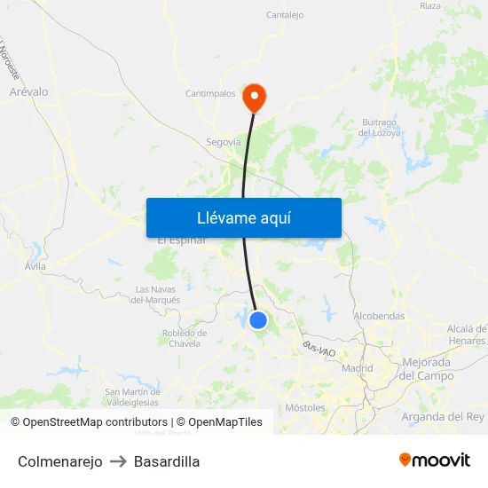 Colmenarejo to Basardilla map