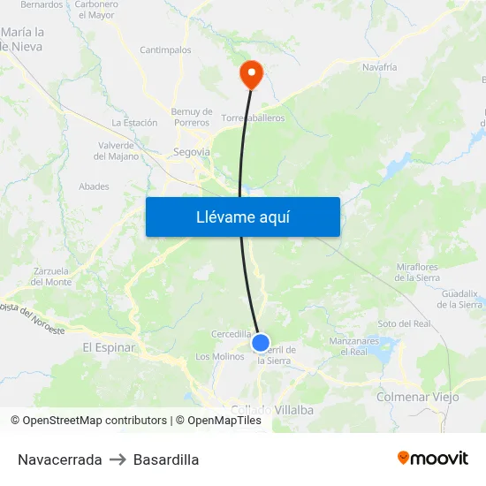 Navacerrada to Basardilla map