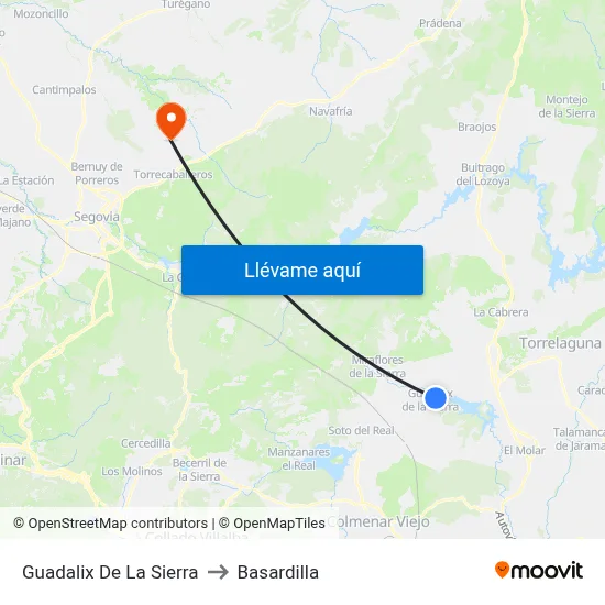 Guadalix De La Sierra to Basardilla map