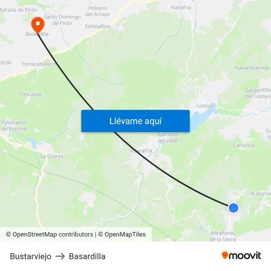 Bustarviejo to Basardilla map