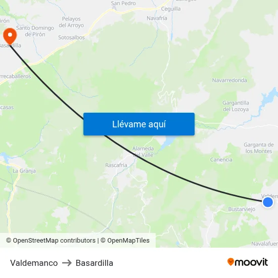 Valdemanco to Basardilla map