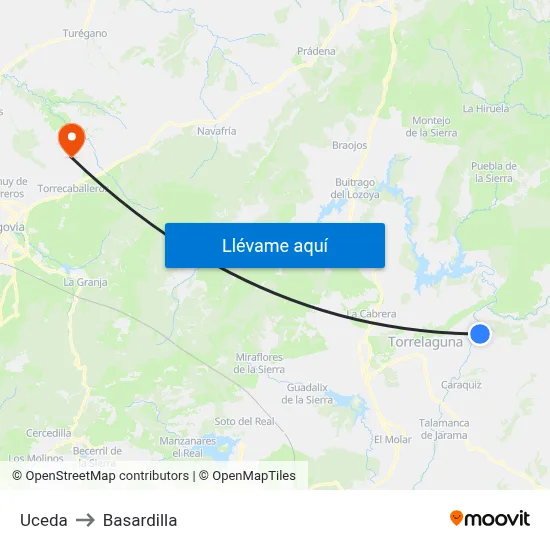 Uceda to Basardilla map