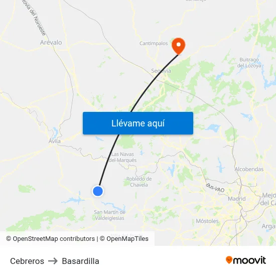 Cebreros to Basardilla map