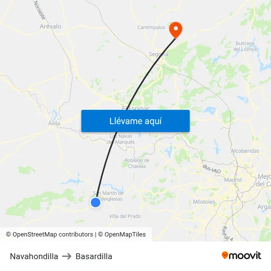 Navahondilla to Basardilla map