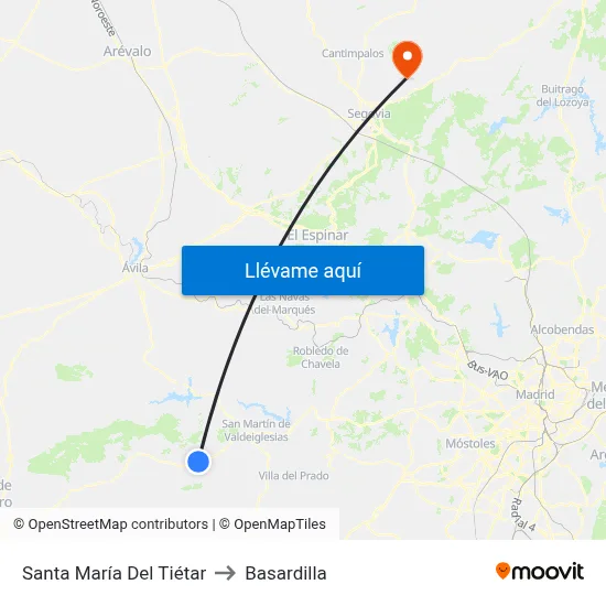 Santa María Del Tiétar to Basardilla map