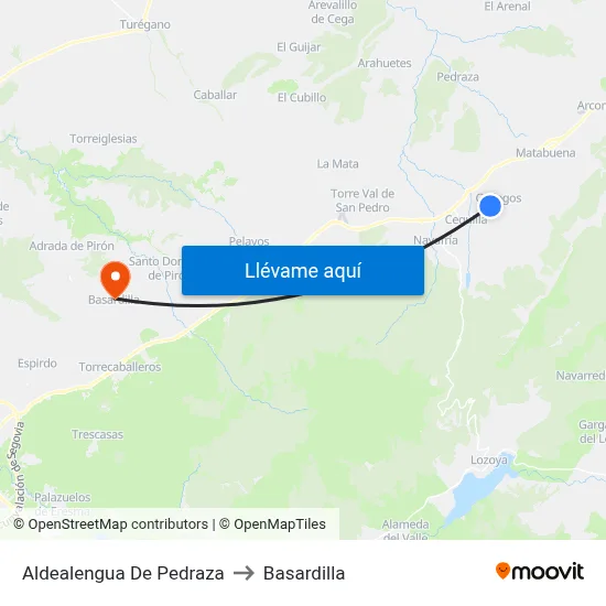 Aldealengua De Pedraza to Basardilla map