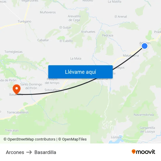 Arcones to Basardilla map