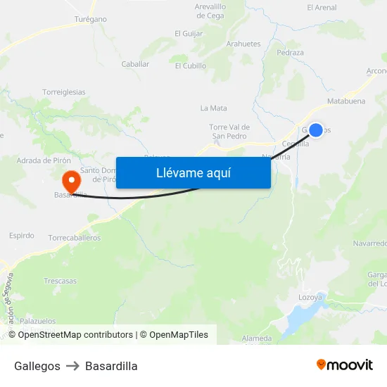 Gallegos to Basardilla map