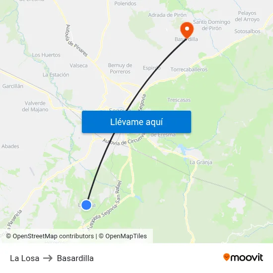 La Losa to Basardilla map