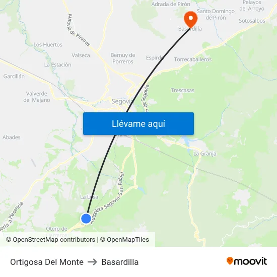 Ortigosa Del Monte to Basardilla map