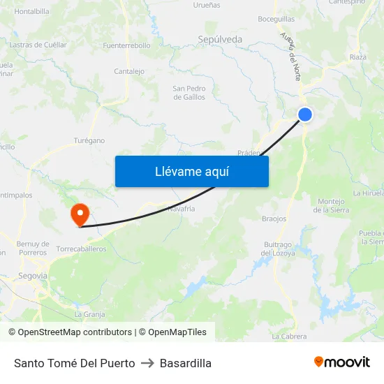 Santo Tomé Del Puerto to Basardilla map