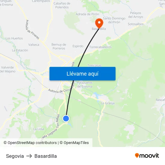 Segovia to Basardilla map