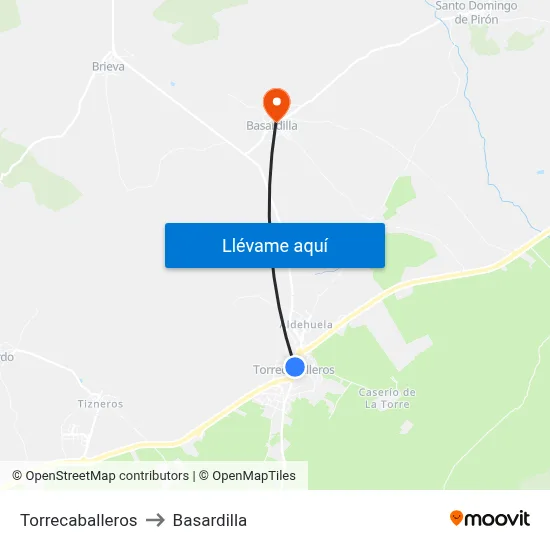 Torrecaballeros to Basardilla map