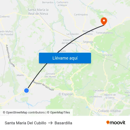 Santa María Del Cubillo to Basardilla map