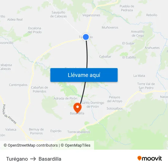 Turégano to Basardilla map