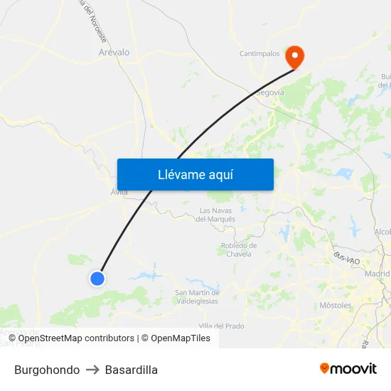 Burgohondo to Basardilla map