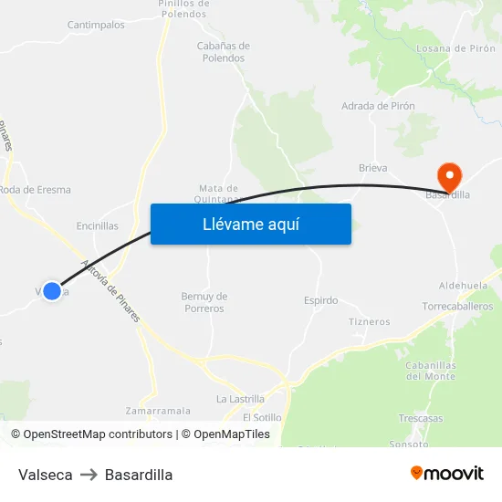 Valseca to Basardilla map