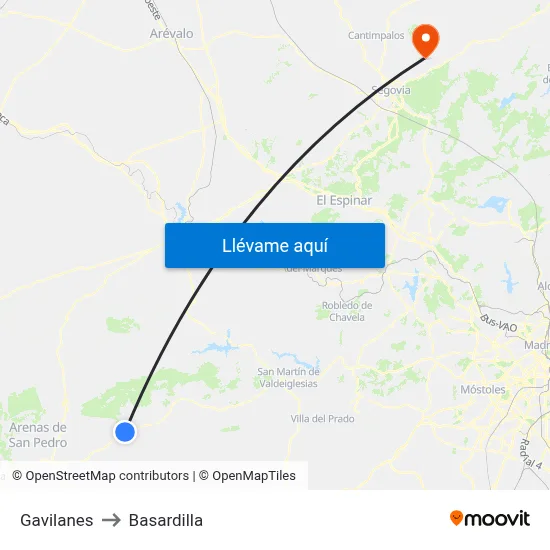 Gavilanes to Basardilla map