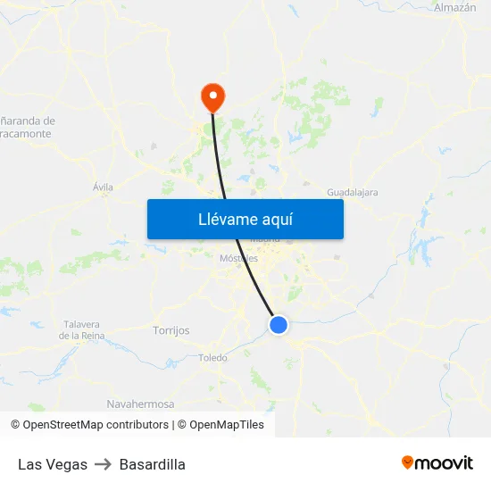 Las Vegas to Basardilla map