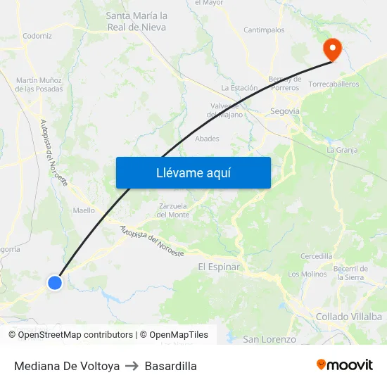 Mediana De Voltoya to Basardilla map