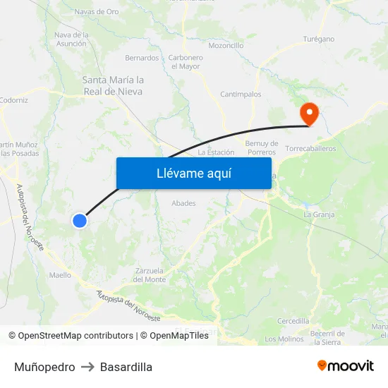 Muñopedro to Basardilla map