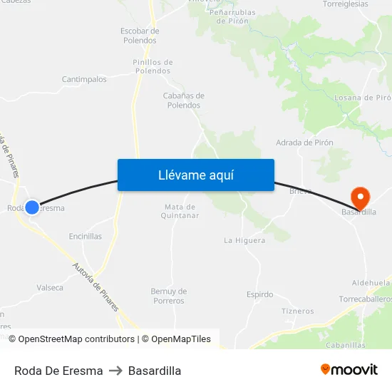Roda De Eresma to Basardilla map