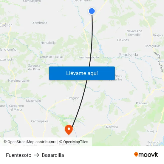 Fuentesoto to Basardilla map